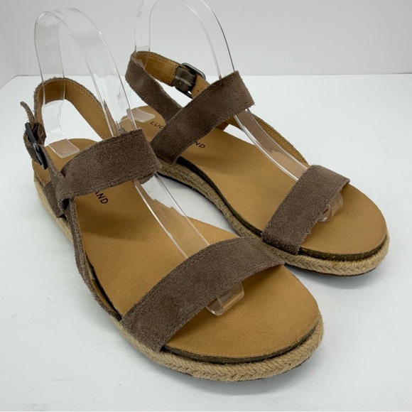 Lucky Brand size 7.5 Women’s Gadine Camel Tan Suede Leather Espadrille Sandals - Picture 1 of 10